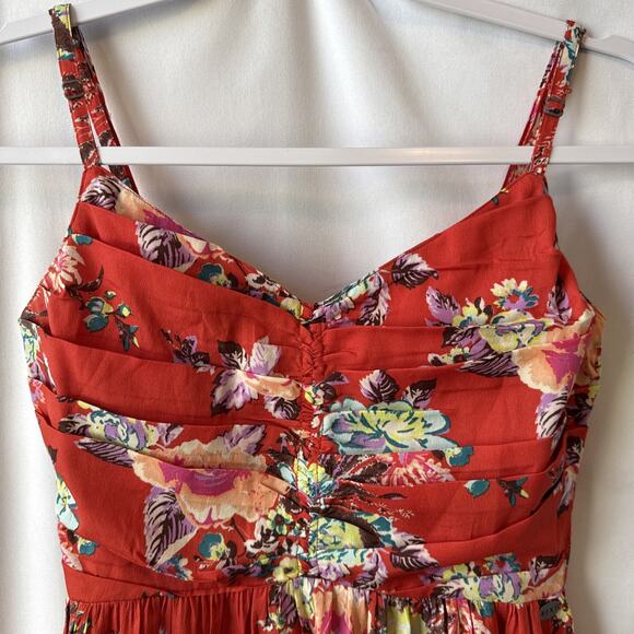 Roxy Women's XS Cottage Red Floral Smocked Mini Sundress Surf Skater Boho - Picture 3 of 12